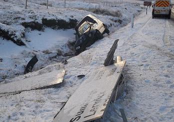 Figure 4: Damaged post and car as result of Shetland Islands incident