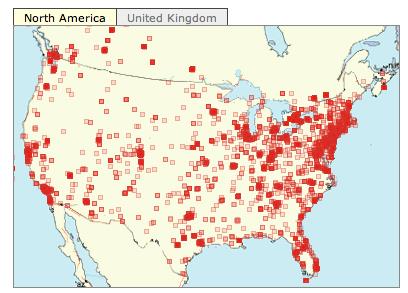 Figure 1. Bedbugregistry data on location of reported bed-bug
      infestations since 2006. The majority of these are from the hospitality
      industry: residential infestations are under-represented in these data.