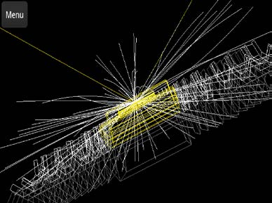 A collision event in the ATLAS experiment rendered with LHSee