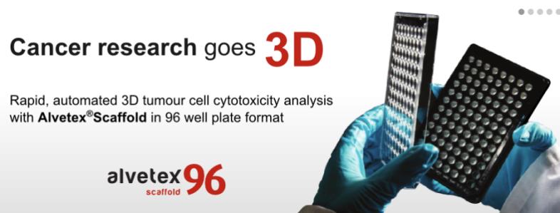 Figure: porous polystyrene Alvetex® 3D scaffold microstructure (left) and marketed 96-well plate format for cell culture studies (right)