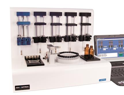 Figure 1. (a) Labtrix<sup>®</sup> system (launched 2009) and (b/c)
      micro reactors.