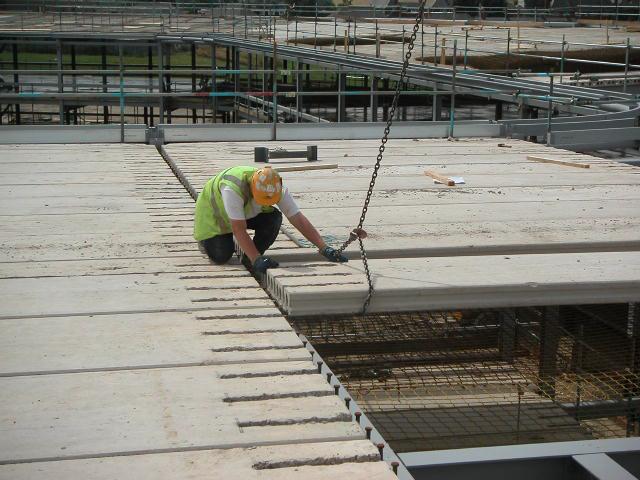 Fig. 1. Precast concrete hollow core slab placed onto steel beams.