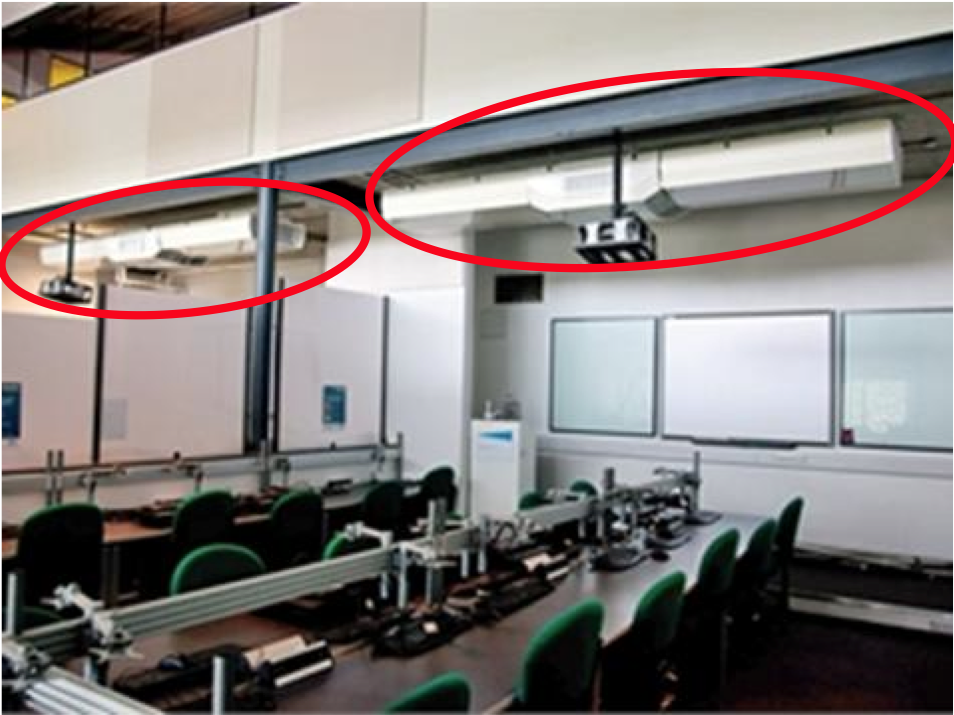 Figure 2: Two Cool-Phase units mounted on the ceiling of an ICT suite in the University of East London